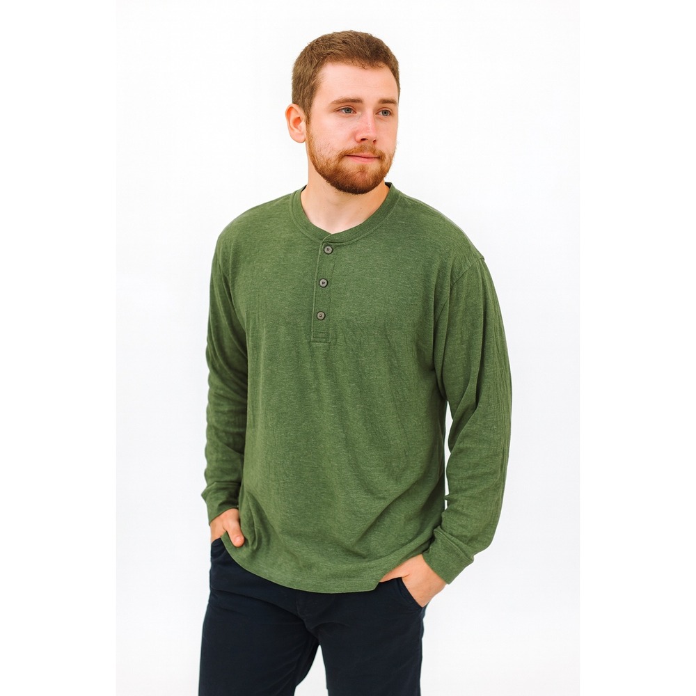 North Hudson‎ Outfitters Mens XXL Textured Green Henley Shirt Long Sleeve Casual